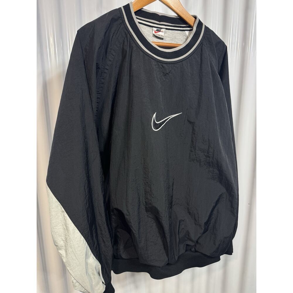 Nike White Tag Vintage Nylon Pullover Big Swoosh Embroidered Logo Black XL Size